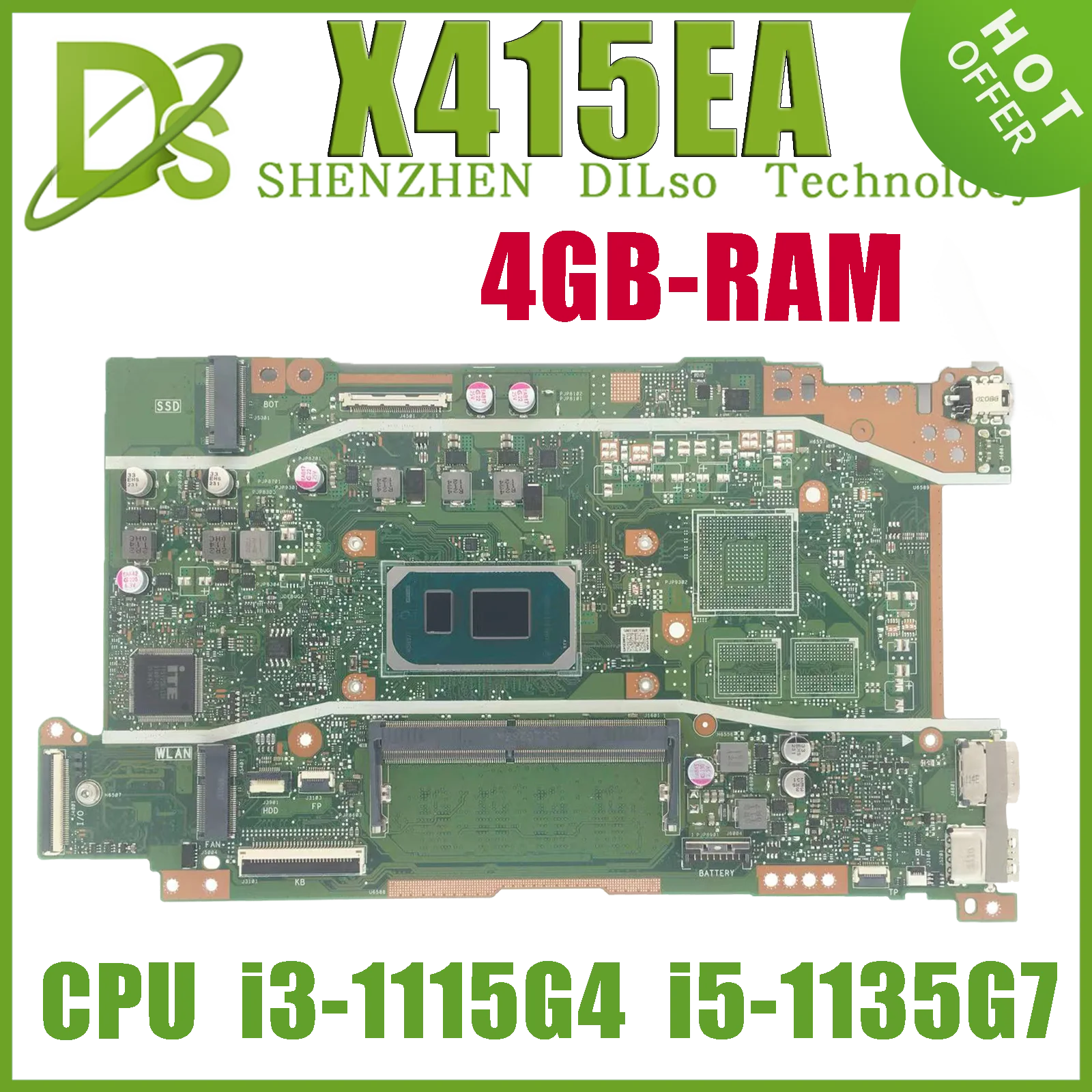 KEFU X415EA Материнская плата для ноутбука ASUS Vivo Book X515 X415 X515EA С I3-1115G4 I5-1135G7 4 ГБ оперативной памяти UMA 100% Тест В порядке